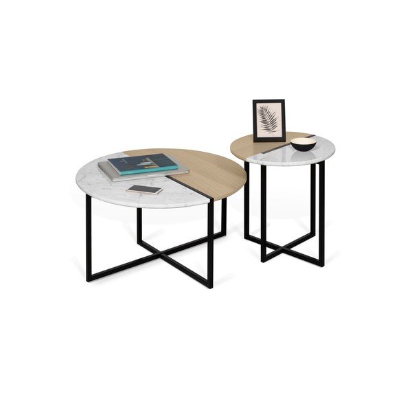 Apvalus kavos staliukas su ąžuoliniu stalviršiu ø 50 cm Sonata - TemaHome-image-2