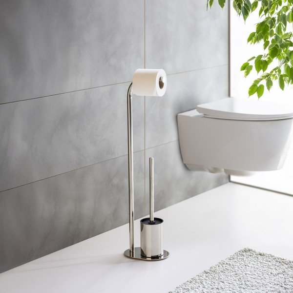 Blizgios sidabrinės spalvos iš nerūdijančio plieno tualetinio popieriaus laikiklis šepečio stovas Levante – Wenko-image-2
