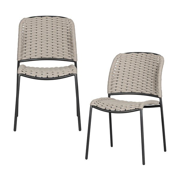 Metalinės sodo kėdės juodos spalvos/smėlio spalvos 2 vnt. Taku – Exotan-image-1