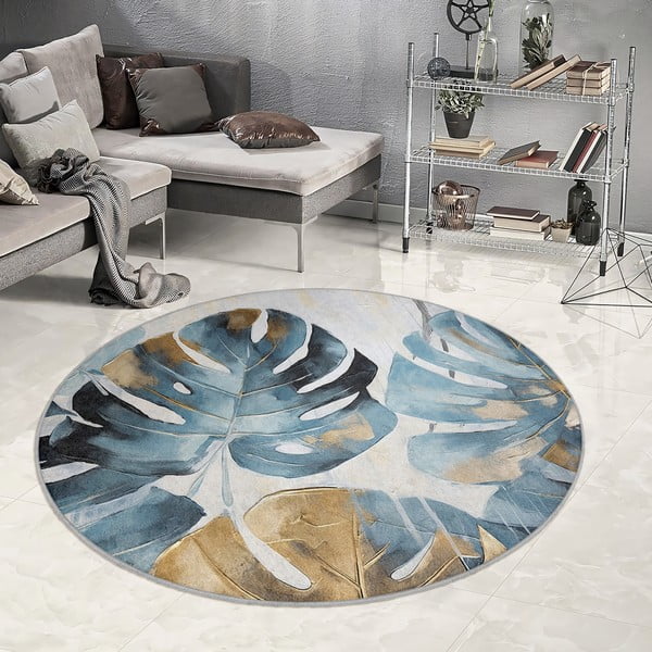 Skalbiamas apvalios formos kilimas mėlynos spalvos ø 150 cm Golden Leaves – Mila Home-image-4