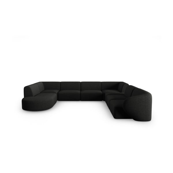 Juodos spalvos iš šenilinio audinio kampinė sofa (su dešiniuoju kampu/„U“ formos) Paolo – Milo Casa