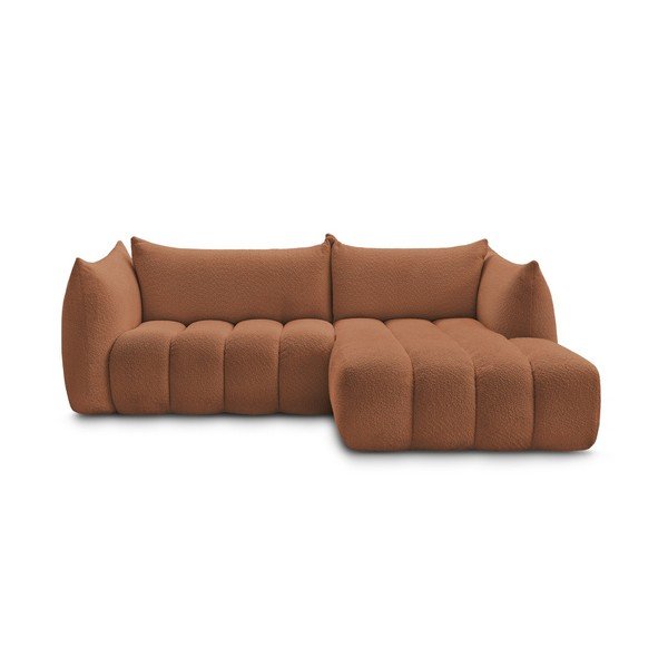 Oranžinės spalvos kampinė sofa iš boucle (su dešiniuoju kampu/su gultu) Azra – Bobochic Paris