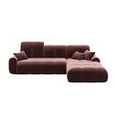 Tamsiai rožinė aksominė kampinė sofa-lova Devichy Tous, dešinysis kampas