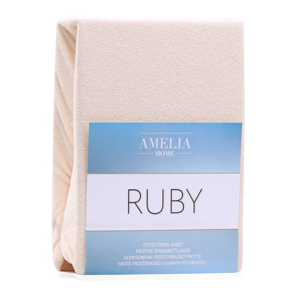 Smėlio spalvos iš frote audinio paklodė su guma 240x220 cm Ruby – Restilo-image-2