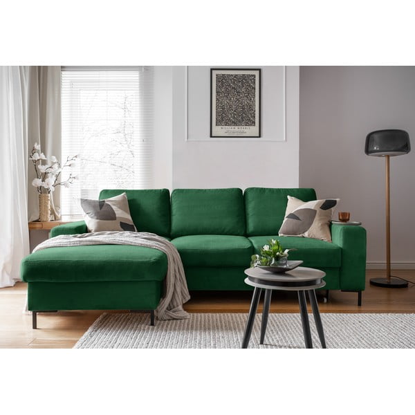 Iš kordinio velveto sulankstoma kampinė sofa tamsiai žalios spalvos (su kairiuoju kampu) Lofty Lilly – Miuform-image-4