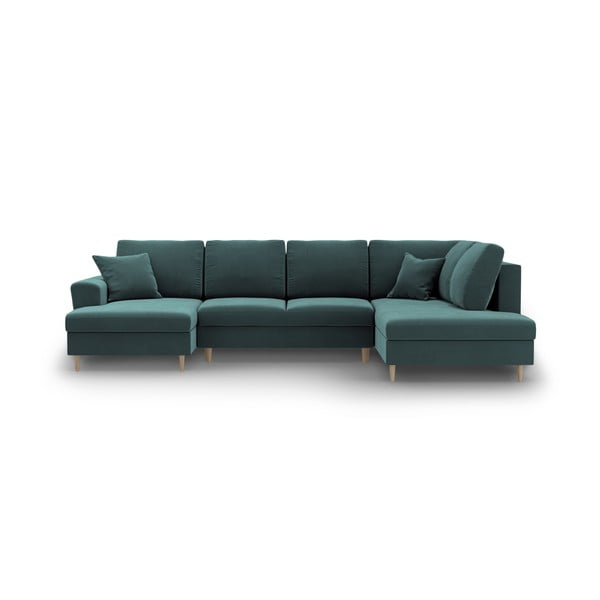 Smaragdinės spalvos iš velveto sulankstoma/su sandėliavimo vieta kampinė sofa (su dešiniuoju kampu/„U“ formos) Kyoto – Cosmopolitan Design