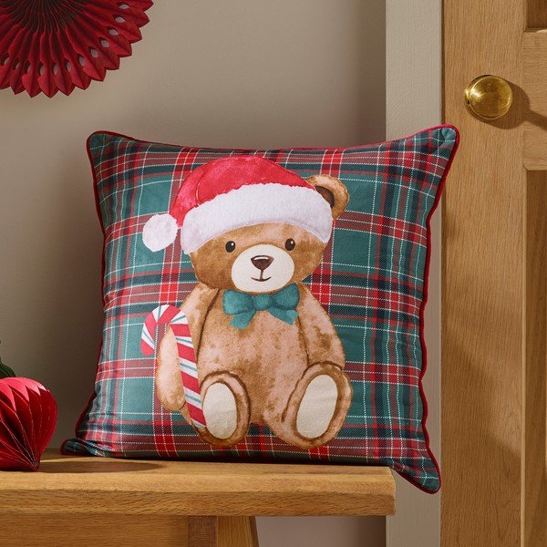 Dekoratyvinė pagalvėlė su Kalėdų motyvu 45x45 cm Christmas Tartan Teddy Bear – Catherine Lansfield-image-1