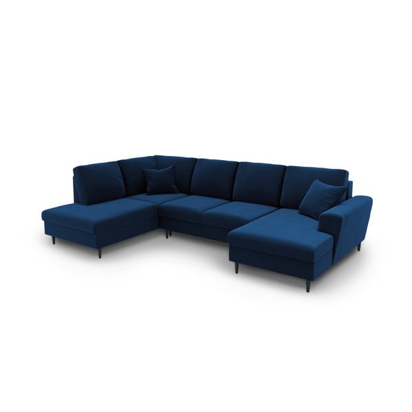 Mėlynos spalvos iš velveto sulankstoma/su sandėliavimo vieta kampinė sofa (su kairiuoju kampu/„U“ formos) Kyoto – Cosmopolitan Design-image-2