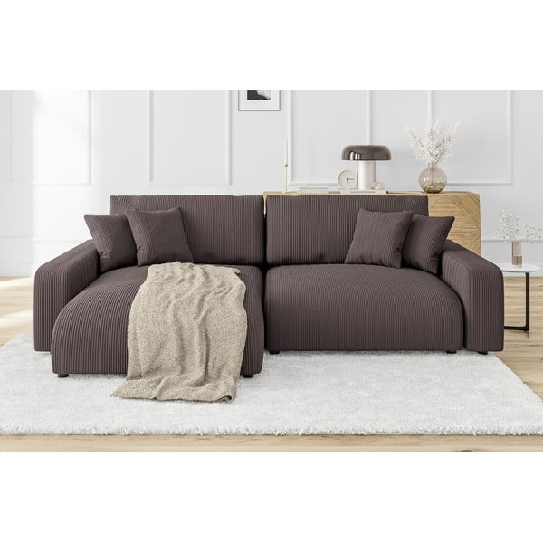 Iš kordinio velveto sulankstoma kampinė sofa rudos spalvos (kintama) Sara – Ropez-image-1