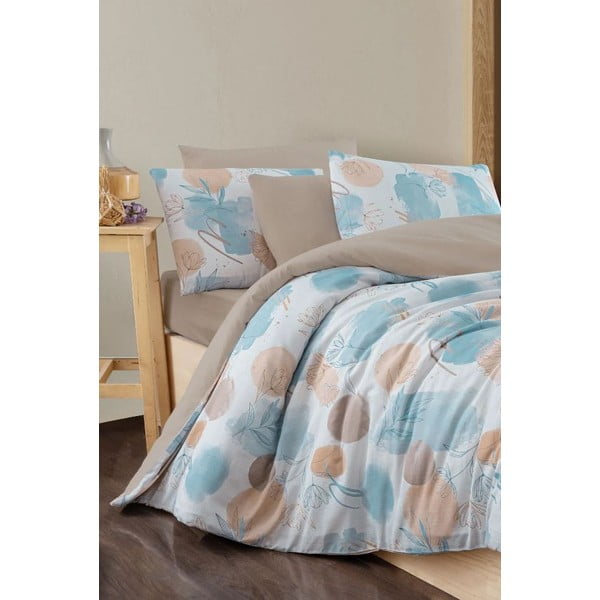 Dvigulė/itin ilga patalynė mėlynos spalvos/rudos spalvos su paklode/4 dalių 200x220 cm Magnolia – Mila Home