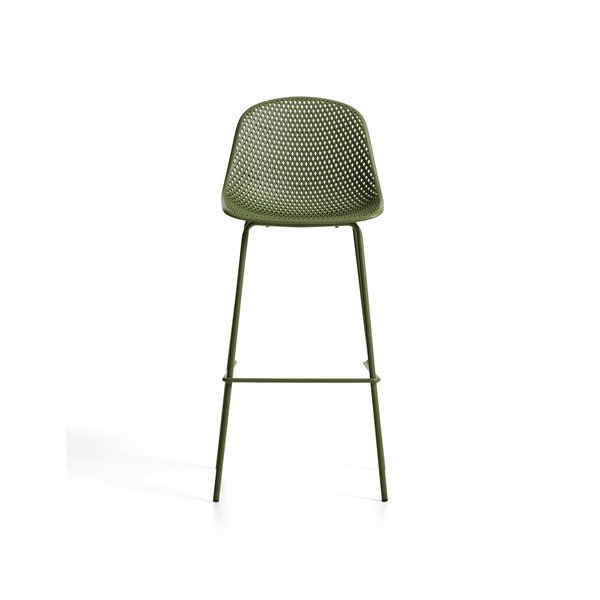Žalios spalvos metalinė/plastikinė sodo baro taburetė Quinby – Kave Home-image-2
