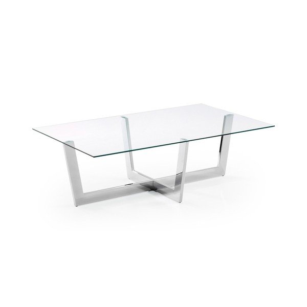 Sidabrinės spalvos kavos staliukas su stikliniu stalviršiu 70x120 cm Plam – Kave Home