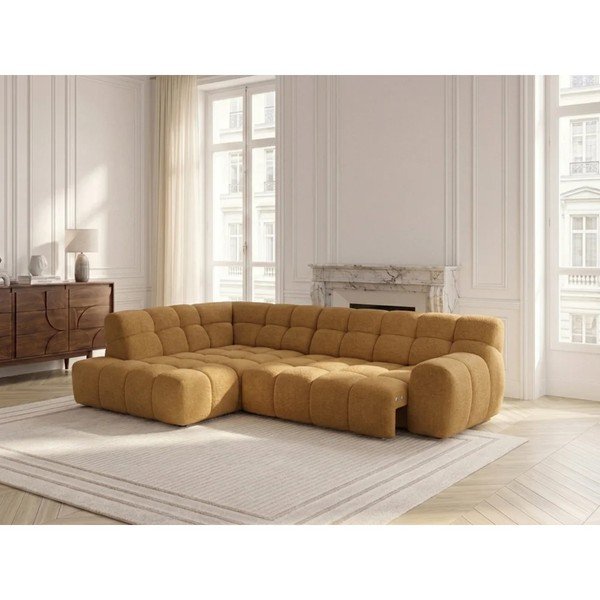 Geltonos spalvos sulankstoma/ar elektrisko sēdekļa regulēšanu kampinė sofa (su kairiuoju kampu/„L“ formos) Andre – Bobochic Paris-image-1