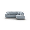 Šviesiai mėlynos spalvos iš velveto sulankstoma/su sandėliavimo vieta kampinė sofa (su dešiniuoju kampu/„L“ formos) Kyoto – Cosmopolitan Design