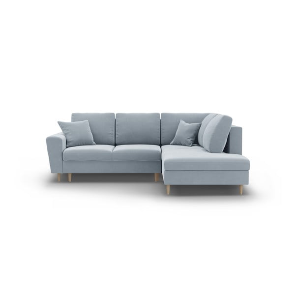 Šviesiai mėlynos spalvos iš velveto sulankstoma/su sandėliavimo vieta kampinė sofa (su dešiniuoju kampu/„L“ formos) Kyoto – Cosmopolitan Design