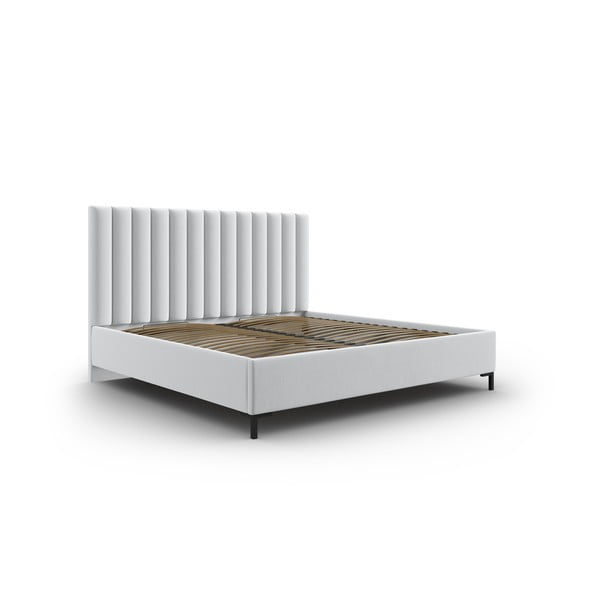 Dvigulė lova šviesiai pilkos spalvos audiniu dengta su sandėliavimo vieta su lovos grotelėmis 140x200 cm Casey – Mazzini Beds