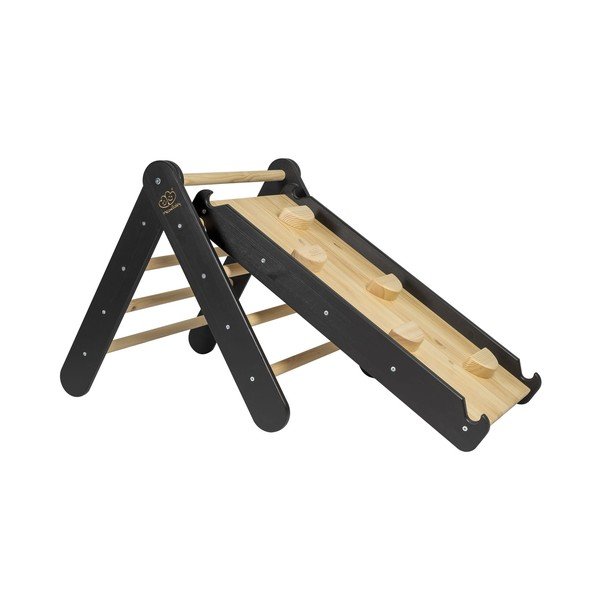 Juodos spalvos laipiojimo trikampis iš pušies masyvo 46x87x60 cm Montessori – Meowbaby