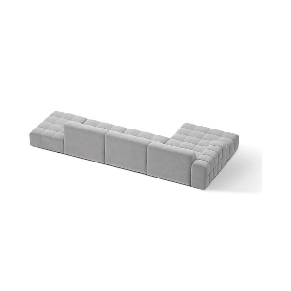 Šviesiai pilkos spalvos kampinė sofa iš velveto (su kairiuoju kampu/su gultu) Chicago – Cosmopolitan Design-image-2