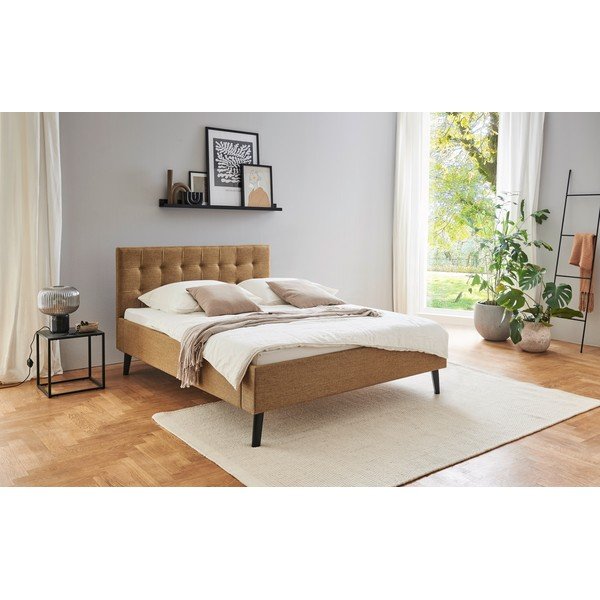 Rudos spalvos dvigulė lova audiniu dengta be grotelių 140x200 cm Empire – Meise Möbel-image-1