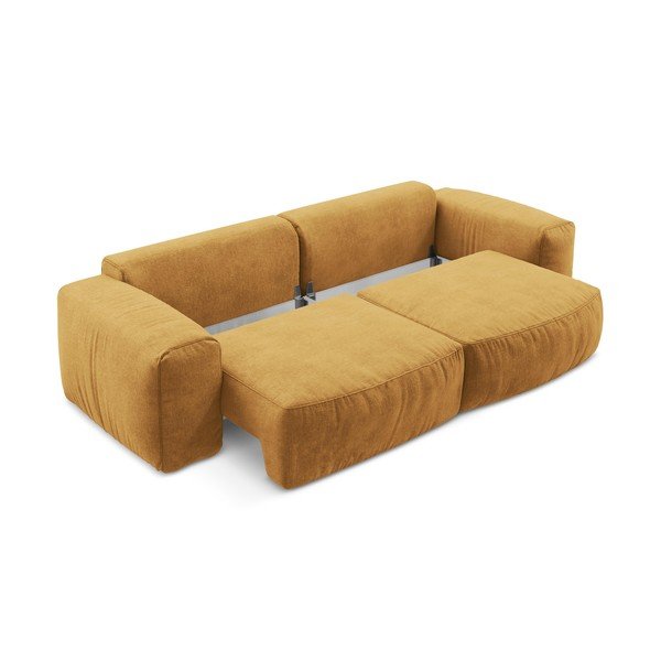 Garstyčių spalvos sulankstoma sofa iš šenilinio audinio 275 cm Kuki – Makamii-image-4