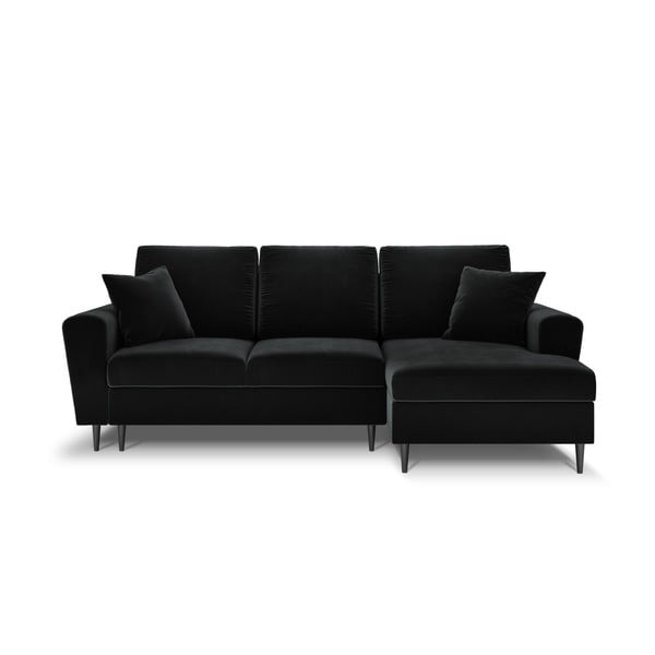 Juodos spalvos iš velveto sulankstoma/su sandėliavimo vieta kampinė sofa (su dešiniuoju kampu/su gultu) Kyoto – Cosmopolitan Design