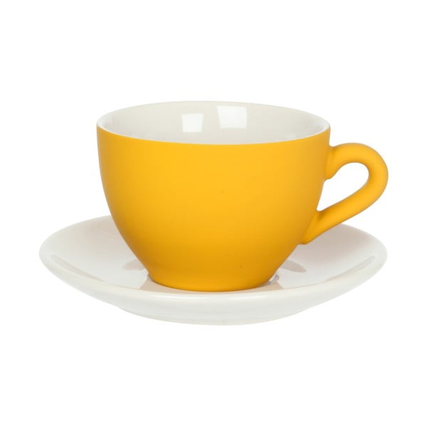 Geltonas puodelis ir lėkštė Dabartinis laikas Šilkas