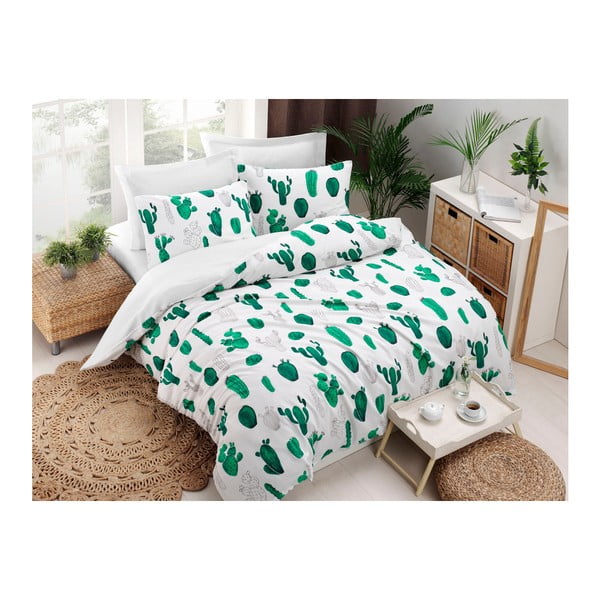 Dvigulės lovos paklodė su medvilnės mišiniu Cactus Green, 200 x 220 cm