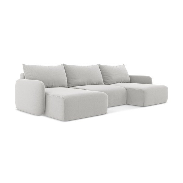 Šviesiai pilkos spalvos sulankstoma/su sandėliavimo vieta kampinė sofa iš velveto („U“ formos) Kalena – Makamii-image-2