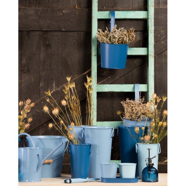2 metalinių vazonų rinkinys su tamsiai mėlynu padėkliuku "Esschert Design Gardener-image-1