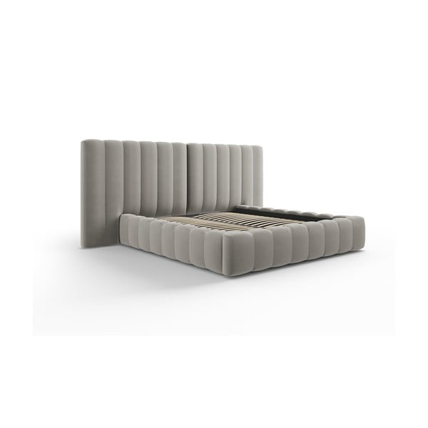 Dvigulė lova pilkos spalvos audiniu dengta su sandėliavimo vieta su lovos grotelėmis 160x200 cm Gina – Milo Casa