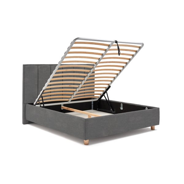 Šviesiai pilka dvigulė lova su grotelėmis ir patalynės dėže ProSpánek Wega, 180 x 200 cm-image-4