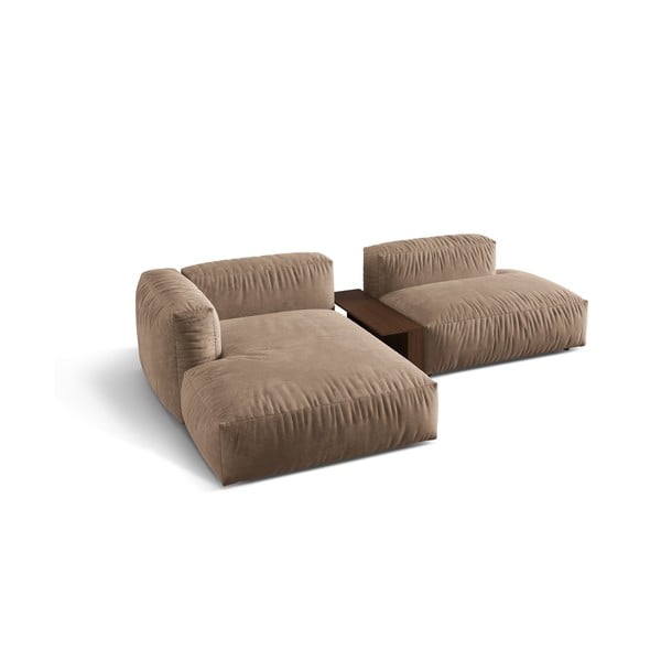 Šviesiai rudos spalvos iš velveto modulinė kampinė sofa (su kairiuoju kampu/su gultu) Martina – Micadoni -image-3