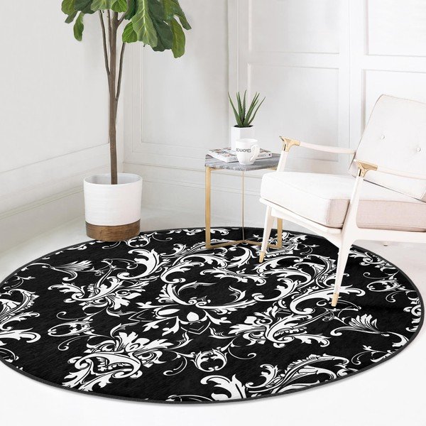 Skalbiamas/robotiniams dulkių siurbliams apvalios formos kilimas juodos ir baltos spalvos ø 80 cm Comfort – Mila Home-image-2