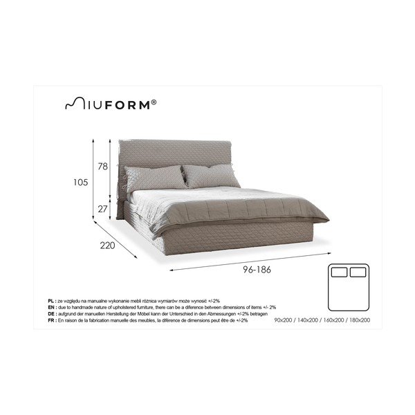 Smėlio spalvos minkšta viengulė lova su grotelėmis 90x200 cm Sleepy Luna - Miuform-image-4