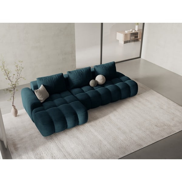 Smaragdinės spalvos iš velveto sulankstoma/su sandėliavimo vieta kampinė sofa (su kairiuoju kampu/su gultu) Linz – Cosmopolitan Design-image-1