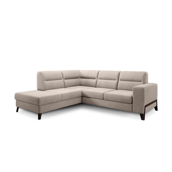 Smėlio spalvos iš velveto sulankstoma/su sandėliavimo vieta kampinė sofa (su kairiuoju kampu/„L“ formos) Cassara – ELTAP