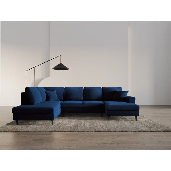 Mėlynos spalvos iš velveto sulankstoma/su sandėliavimo vieta kampinė sofa (su kairiuoju kampu/„U“ formos) Kyoto – Cosmopolitan Design-image-1