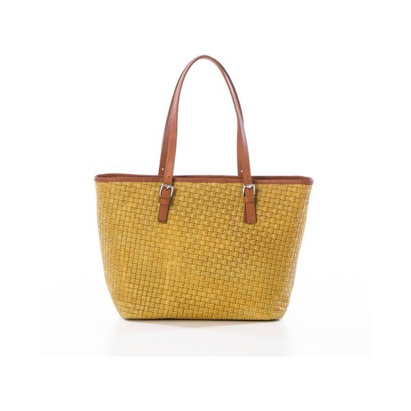 Garstyčių spalvos natūralios odos Federica Bassi Puro rankinė-image-3