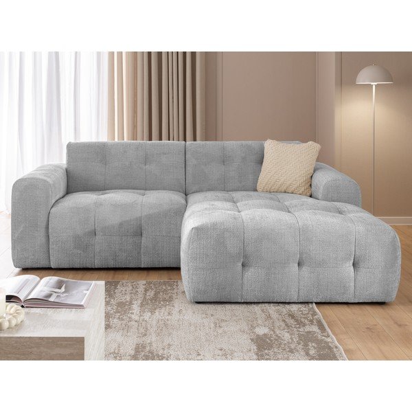 Šviesiai pilkos spalvos kampinė sofa (su dešiniuoju kampu/su gultu) Melva – Ropez-image-1