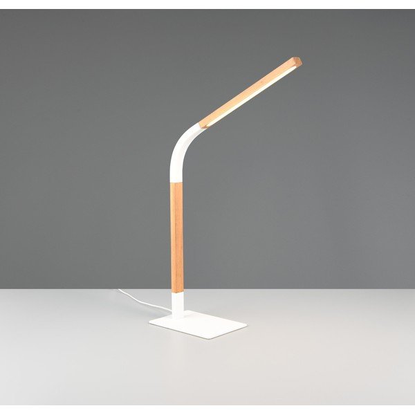 Stalinis šviestuvas baltos spalvos/natūralios spalvos LED su pritemdymo funkcija (aukštis 73,5 cm) su mediniu gaubtu Norris – Trio-image-2