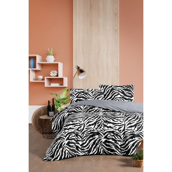 Juodai balta medvilninė patalynė dvivietei lovai / prailgintai lovai su paklode 200x220 cm - Mila Home-image-2