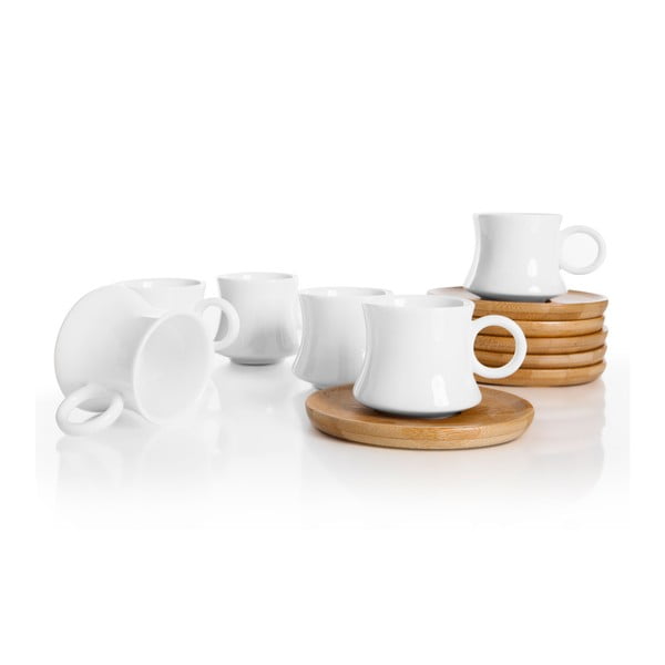6 porcelianinių puodelių su bambukinėmis lėkštutėmis rinkinys Bambum Largi-image-1