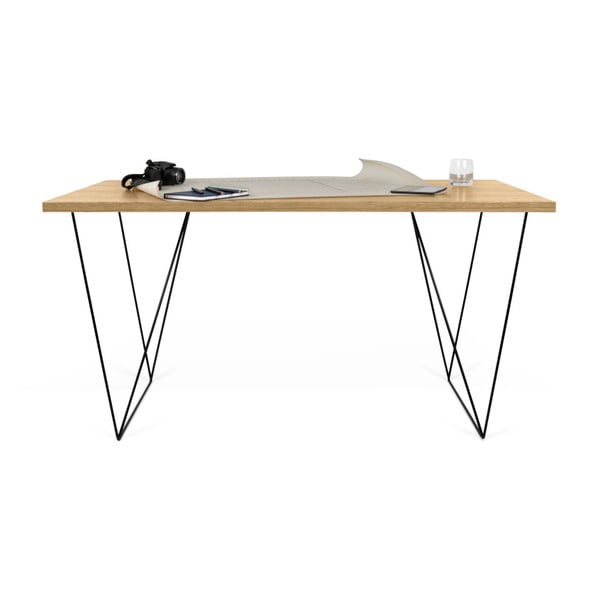 Ąžuolinis darbo stalas su juodomis kojomis TemaHome Flow, 140 x 75 cm-image-2