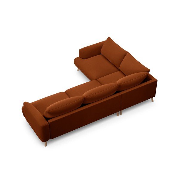 Terakotos spalvos kampinė sofa iš velveto (su kairiuoju kampu/„L“ formos) Naomi – Micadoni -image-3