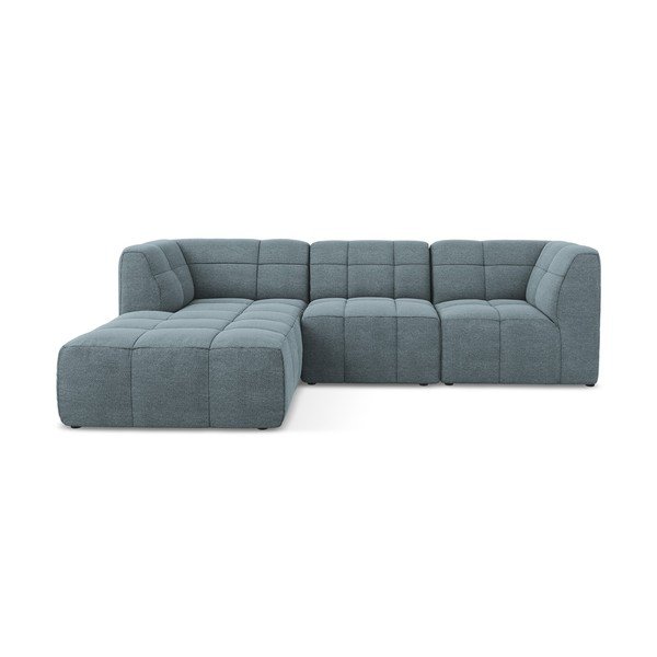 Mėlynos spalvos kampinė sofa iš boucle (su kairiuoju kampu/su gultu) Aloha – Makamii