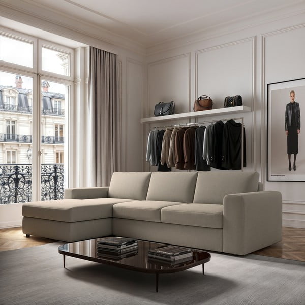 Smėlio spalvos kampinė sofa (su kairiuoju kampu/su gultu) Baga – Rodier-image-1