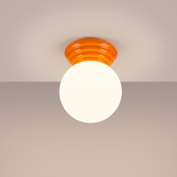 Oranžinės spalvos iš keramikos lubinis šviestuvas ø 12 cm su stiklo gaubtu Farsa – Sollux-image-2