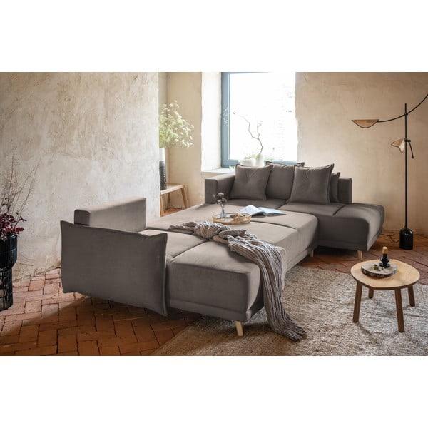 Sulankstoma kampinė sofa iš kordinio velveto šviesiai rudos spalvos (su dešiniuoju kampu/„U“ formos) Lazy Lukka – Miuform-image-4