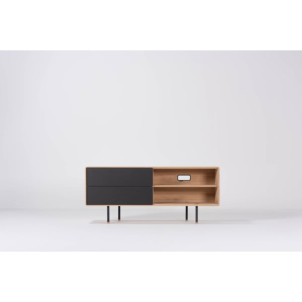 Iš ąžuolo masyvo TV spintelė juodos spalvos/natūralios spalvos 150x64 cm Fina – Gazzda-image-3