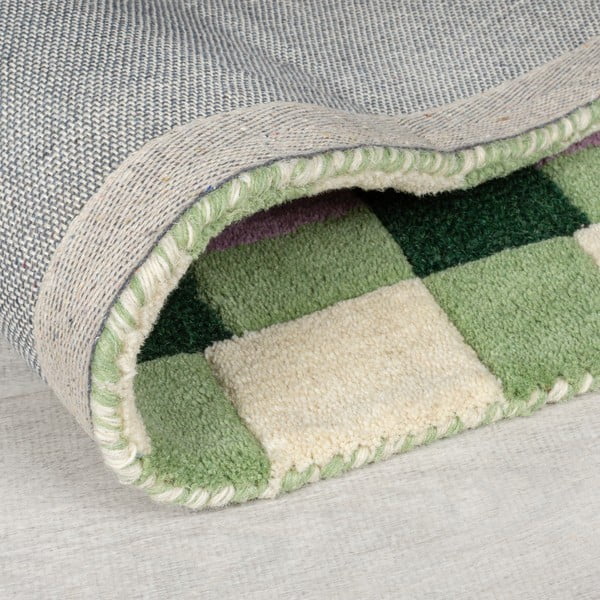 Rankų darbo iš vilnos kilimas žalios spalvos/violetinės spalvos 120x170 cm Kai Wool Border – Flair Rugs-image-3